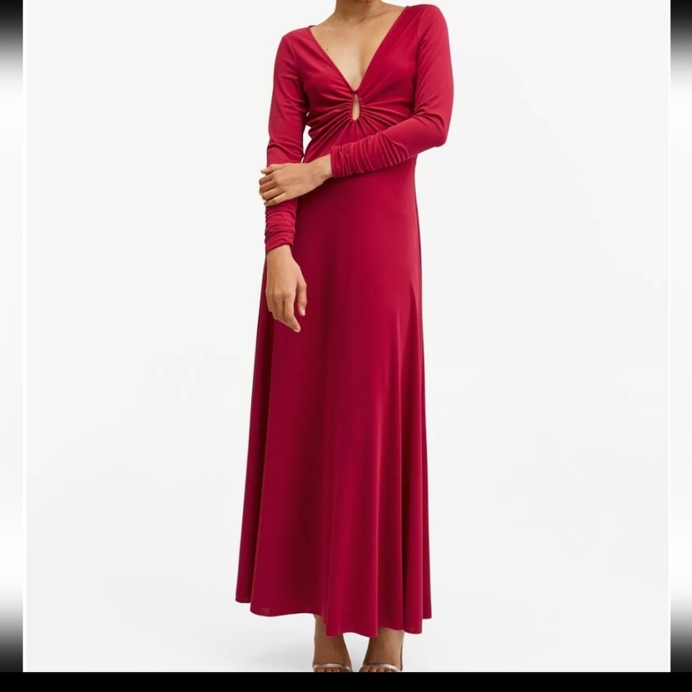 NWT MANGO LADURE Berry Long Sleeve Keyhole Maxi Dress Size L
